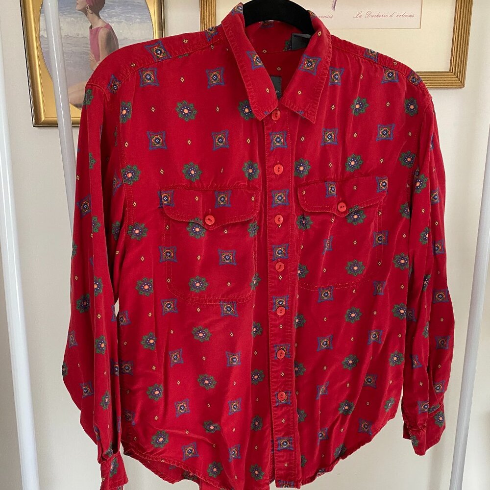 Boho Western-inspired Button Up Red Shirt, sz M